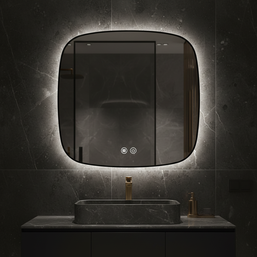 Oglinda LED DUBLIN Black 80x80CM 3 Lumini si Touch