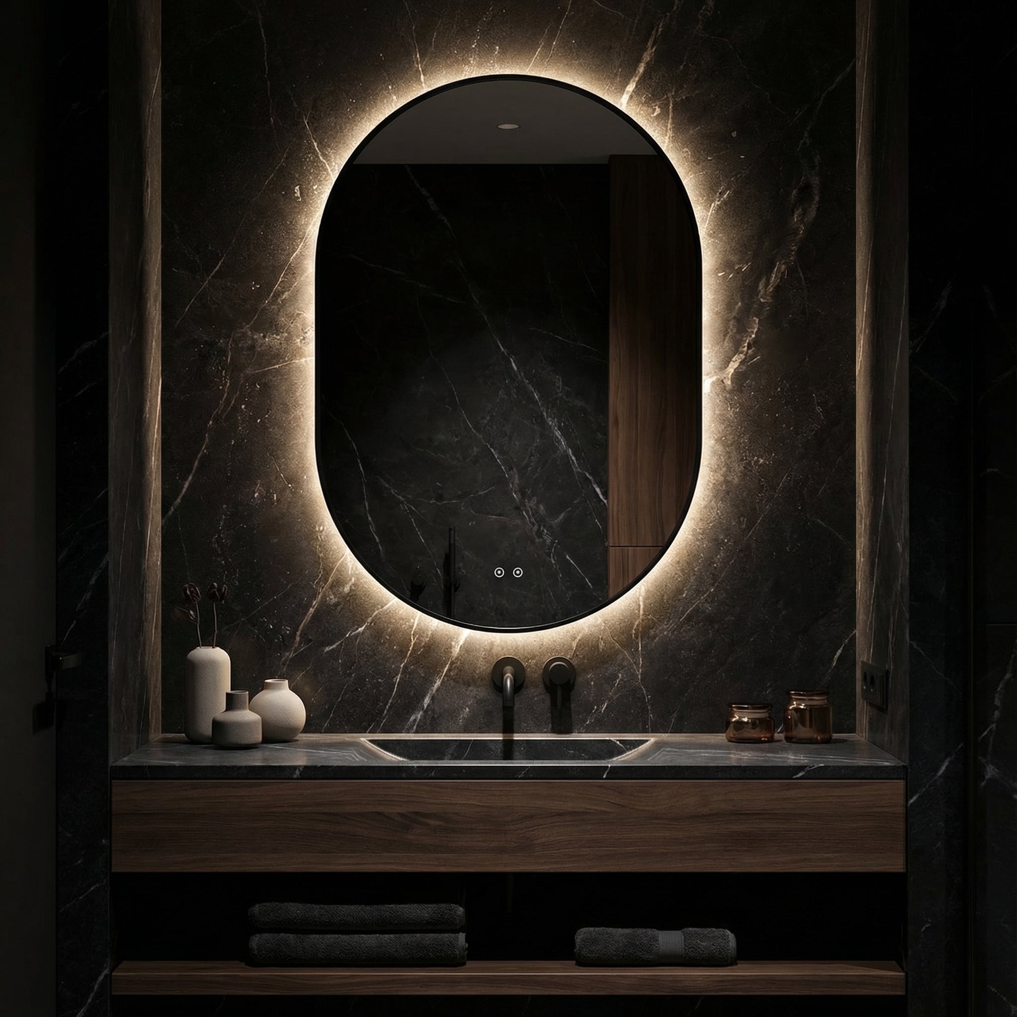 Oglinda LED INFINITY 60x85CM Slim Black Senzor Miscare