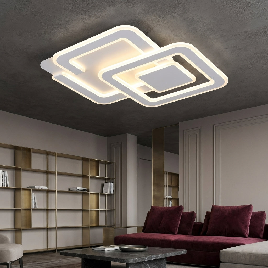 Lustra LED Two Square BAVARIA White 50CM Echivalent 500W Telecomanda