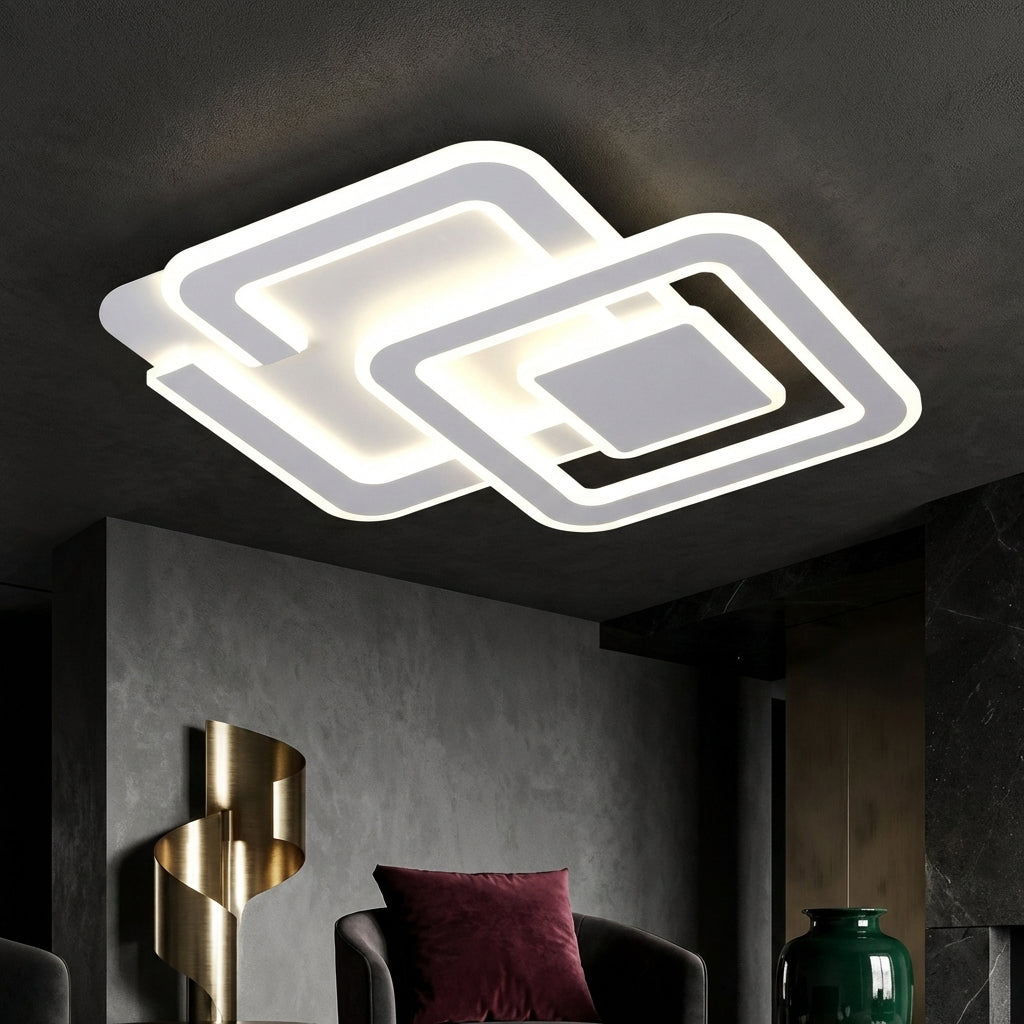 Lustra LED Two Square BAVARIA White 50CM Echivalent 500W Telecomanda