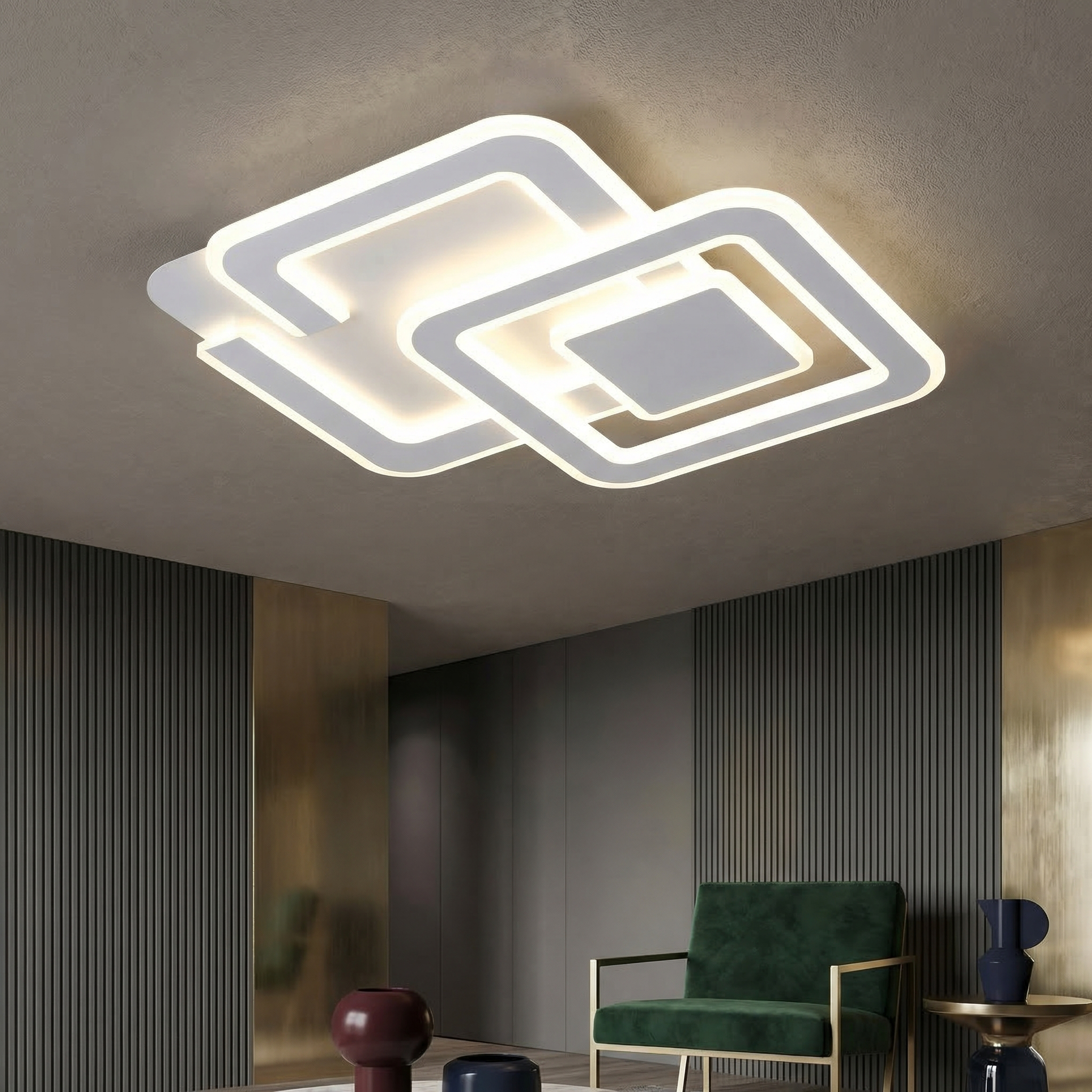 Lustra LED Two Square BAVARIA White 50CM Echivalent 500W Telecomanda