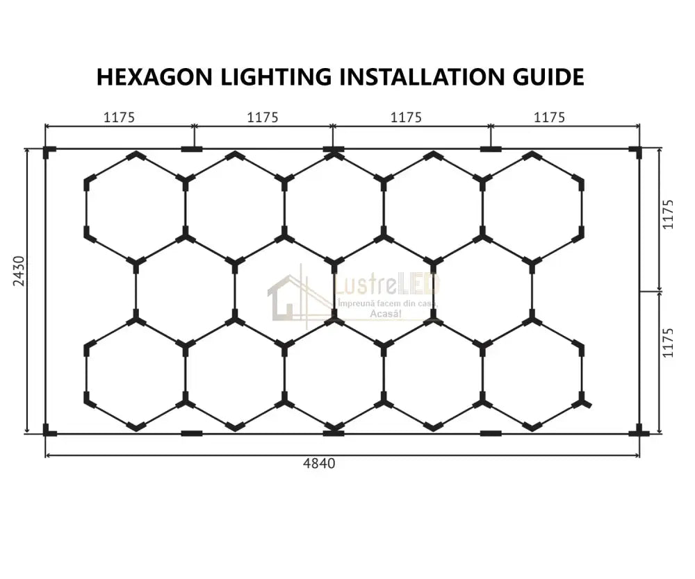Honeycomb Led 14 Hexagoane Luminoase Cu Rama 672W 484 X 243 Cm Honeycomb Light