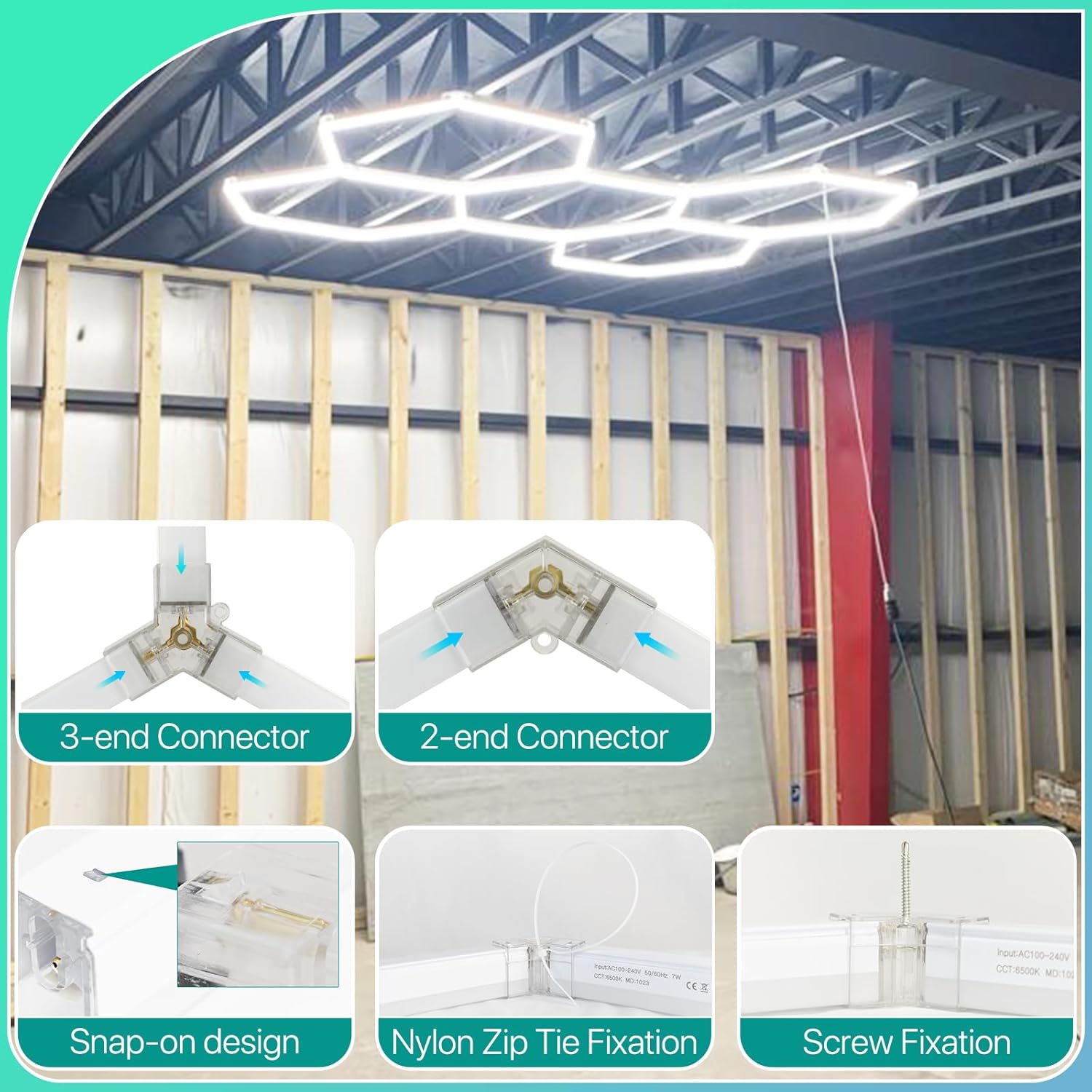 HoneyComb LED 5 Hexagoane Luminoase 192W 235 X 164 CM