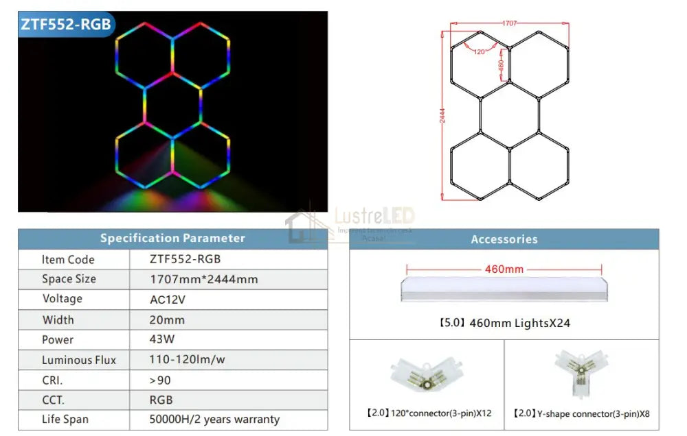 Honeycomb Led Hexagon Luminos Rgb Smart 244Cm X 170Cm Honeycomb Light
