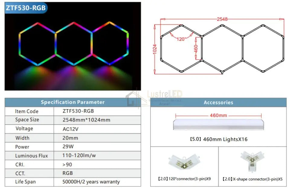 Honeycomb Led Hexagon Luminos Rgb Smart 250Cm X 100Cm Honeycomb Light