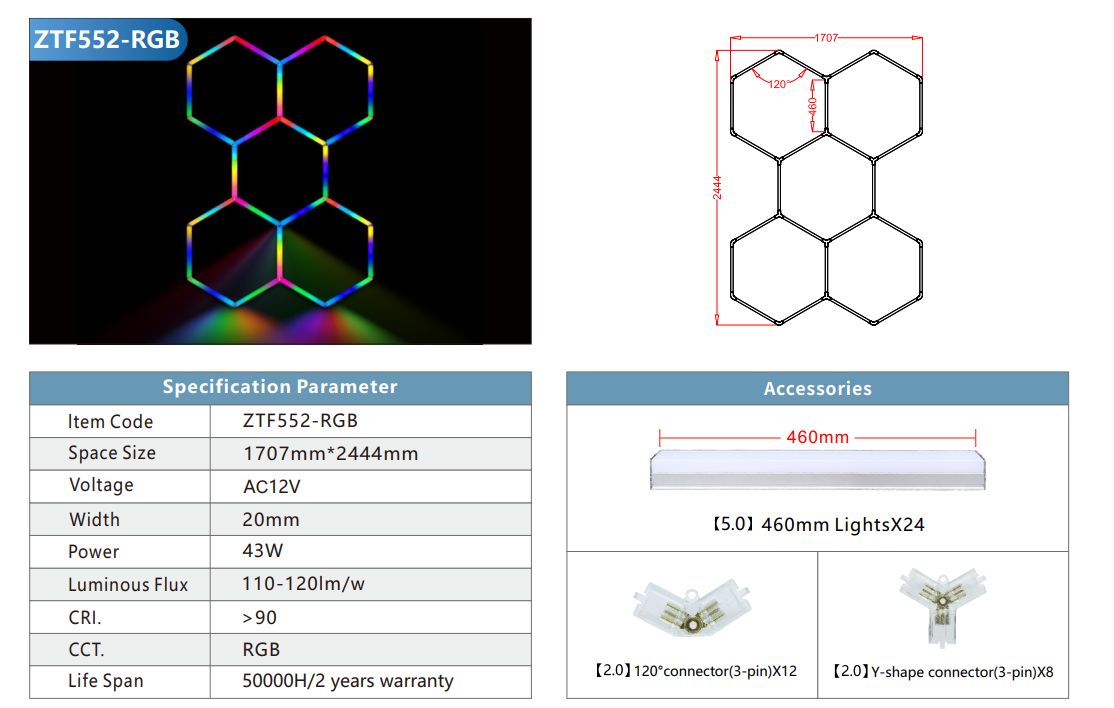 HoneyComb LED Hexagon Luminos RGB SMART 244cm X 170cm