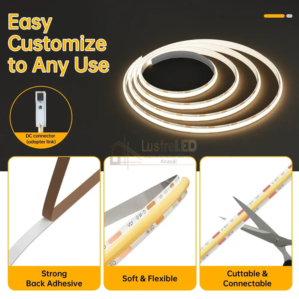 KIT Banda LED, CCT, cu Telecomanda, 3 Tipuri de Lumina, 5m, 15W/m, 24V, Transformator 72W lustreled.ro