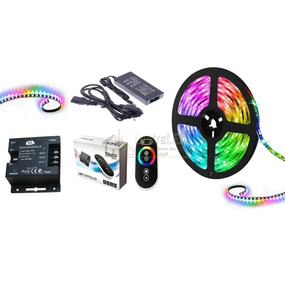 Kit Banda Led Rgb 12V Ip21 5 Metri Telecomanda Rf Touch Strips