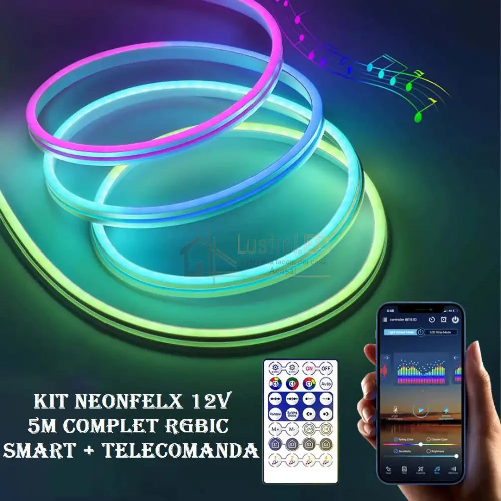 Kit Neon Flex Led Rgb Ic Smart Digital 12V 5M Telecomanda