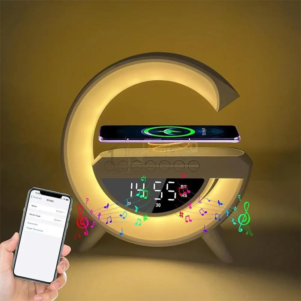 Lampa Led Birou Rgb Cu Incarcare Wireless Bluetooth Ceas Alarma Si Usb