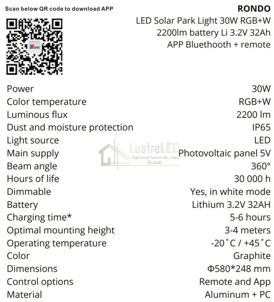 Lampa Led Solara Ufo 2200Lumeni Smart Cu Telecomanda Rgbwcct Solar Lamp