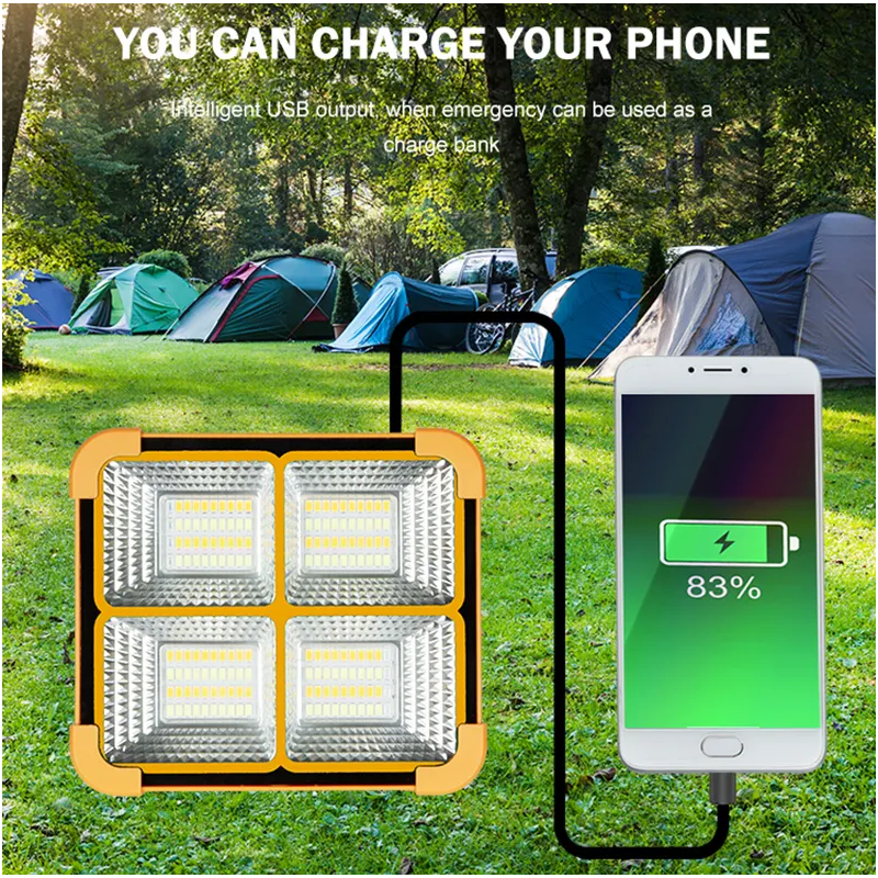 Proiector Led 100W Portabil Panou Solar Usb 4 Functii Led Flood Light
