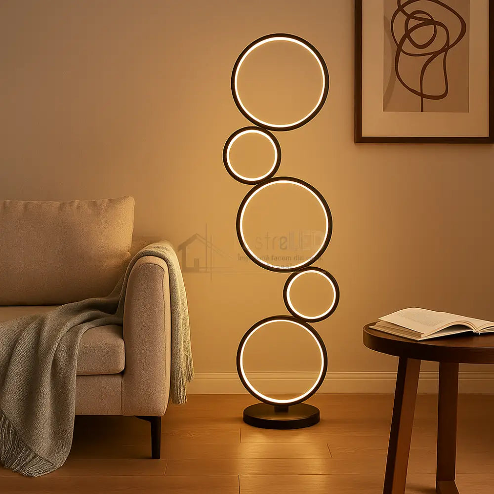 Lampadar LED 100CM 50W Rings Black 3Functii de Lumina lustreled.ro