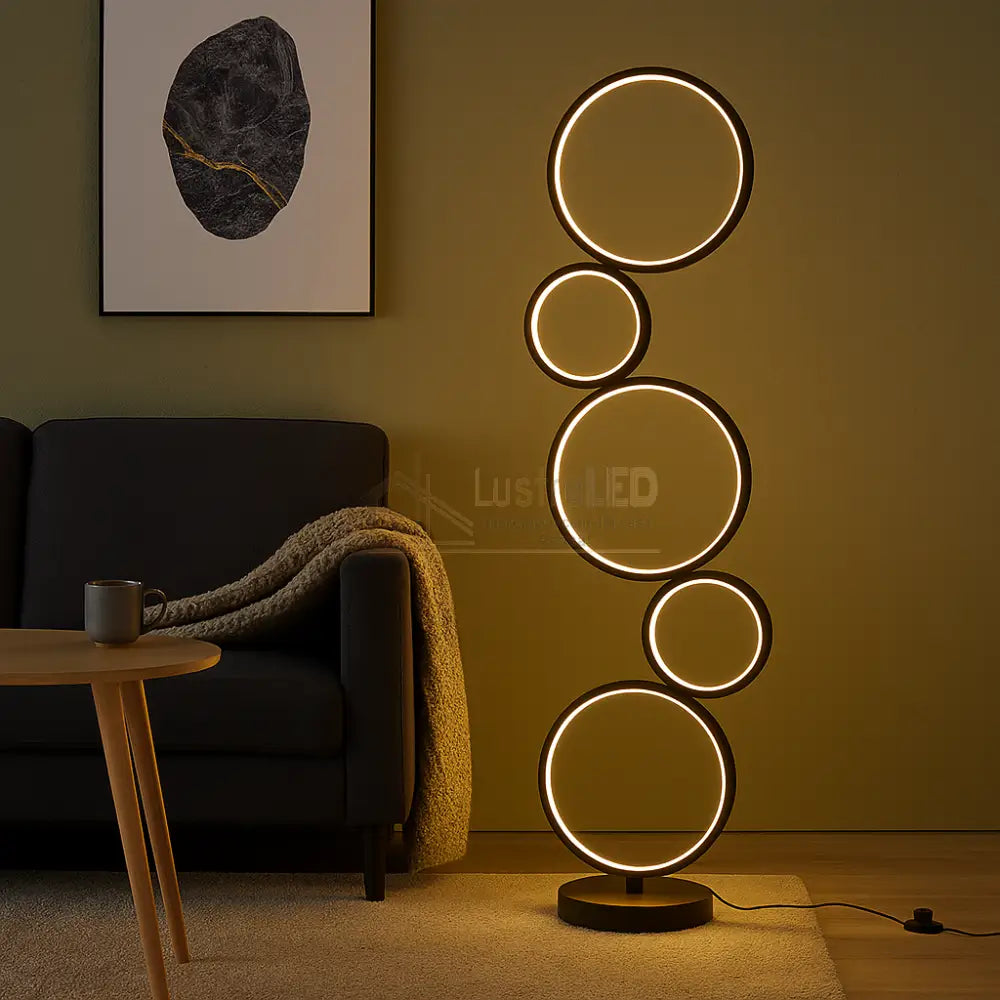 Lampadar LED 100CM 50W Rings Black 3Functii de Lumina lustreled.ro