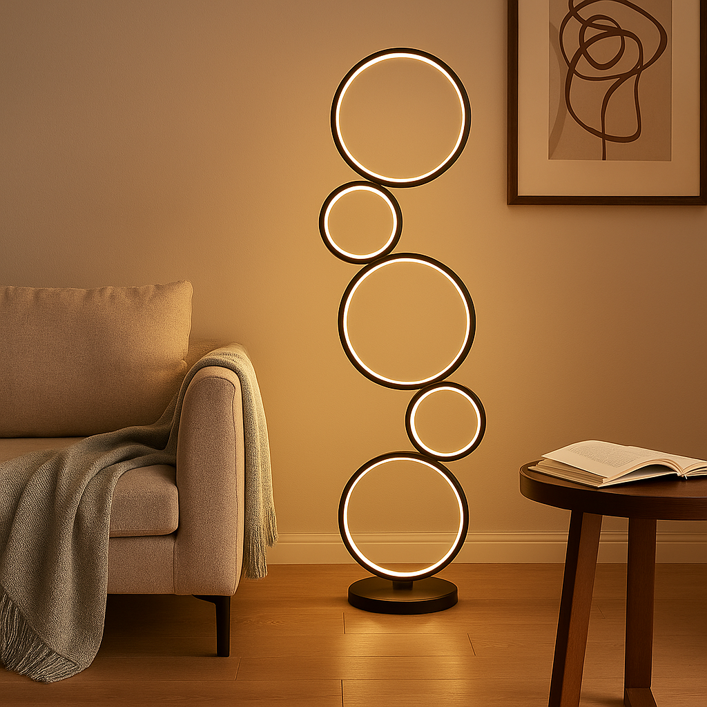 Lampadar LED 100CM 50W Rings Black 3Functii de Lumina