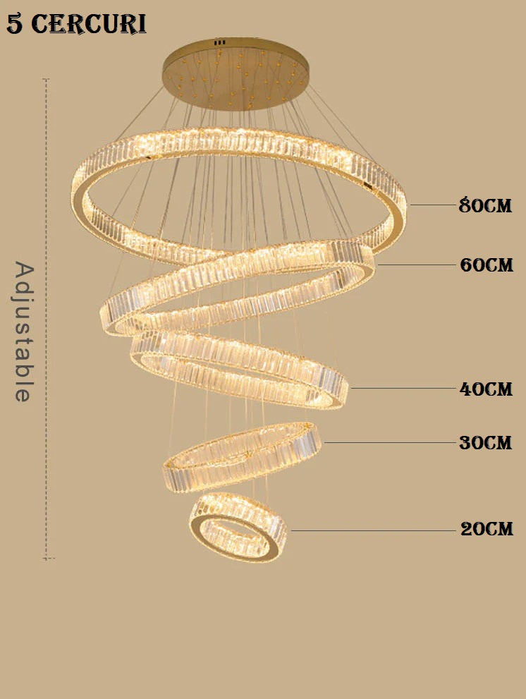 Candelabru LED 180W Cristal ROYAL GOLD 5 Segmente Telecomanda