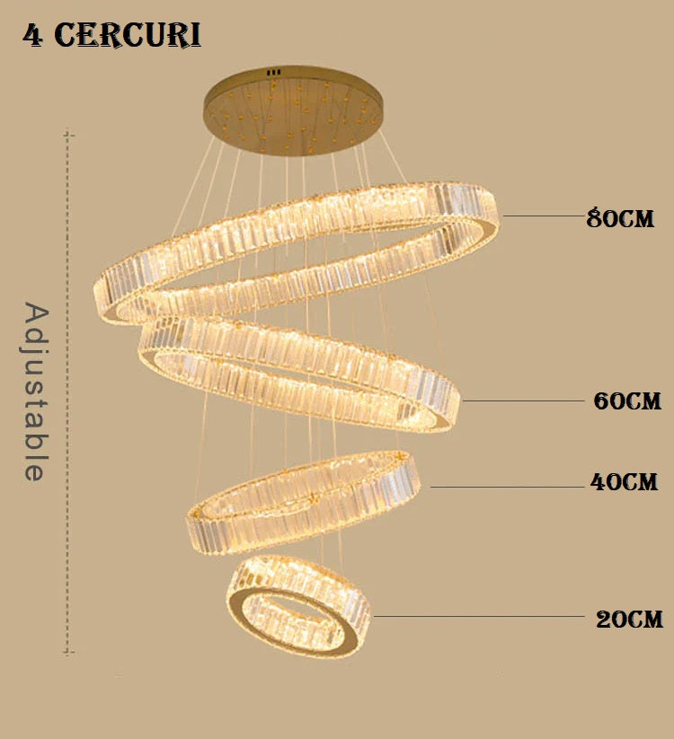 Candelabru LED 140W Cristal ROYAL GOLD 4 Segmente Telecomanda