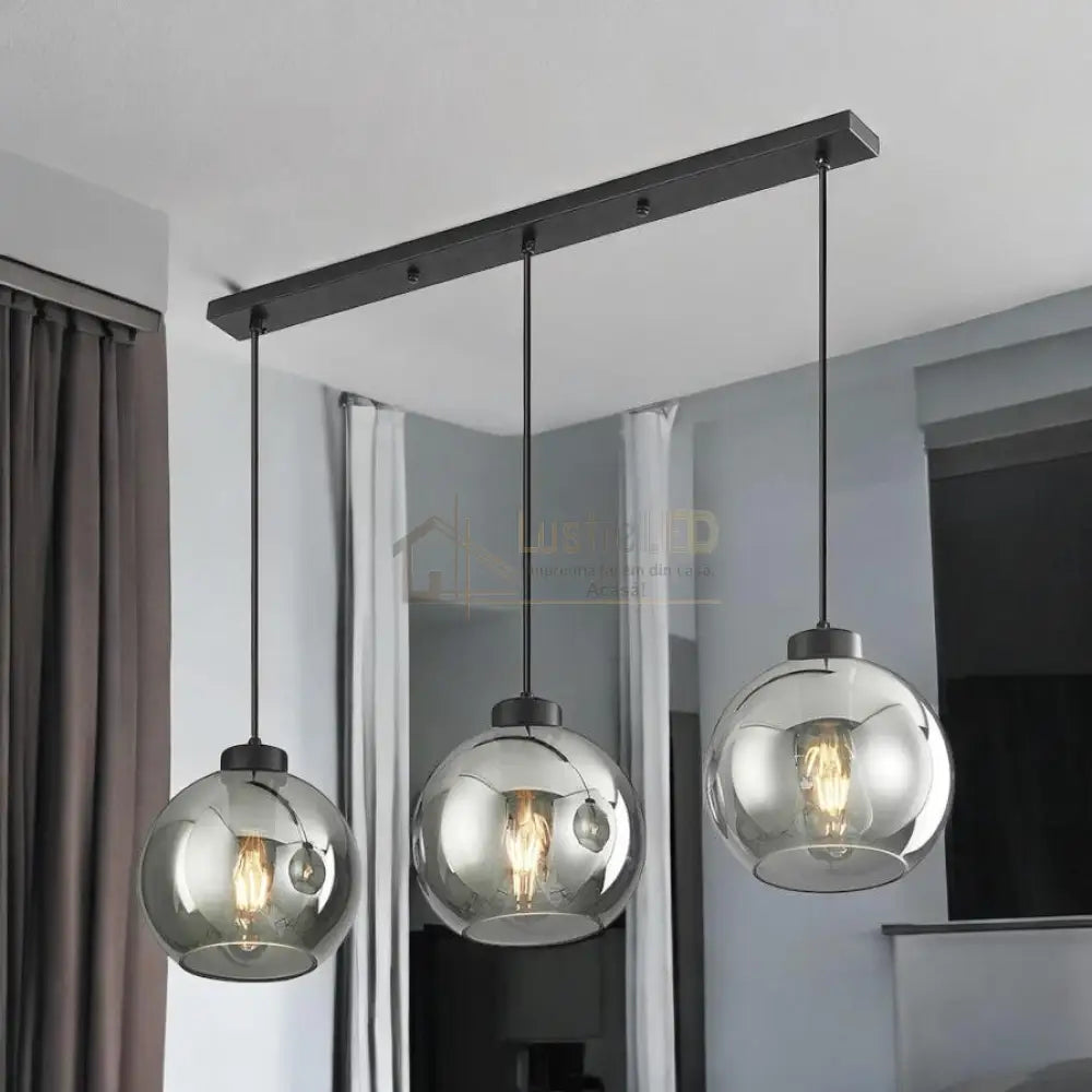 Lustra Abajur Fumuriu FIORE Suport Liniar 3xE27 lustreled.ro