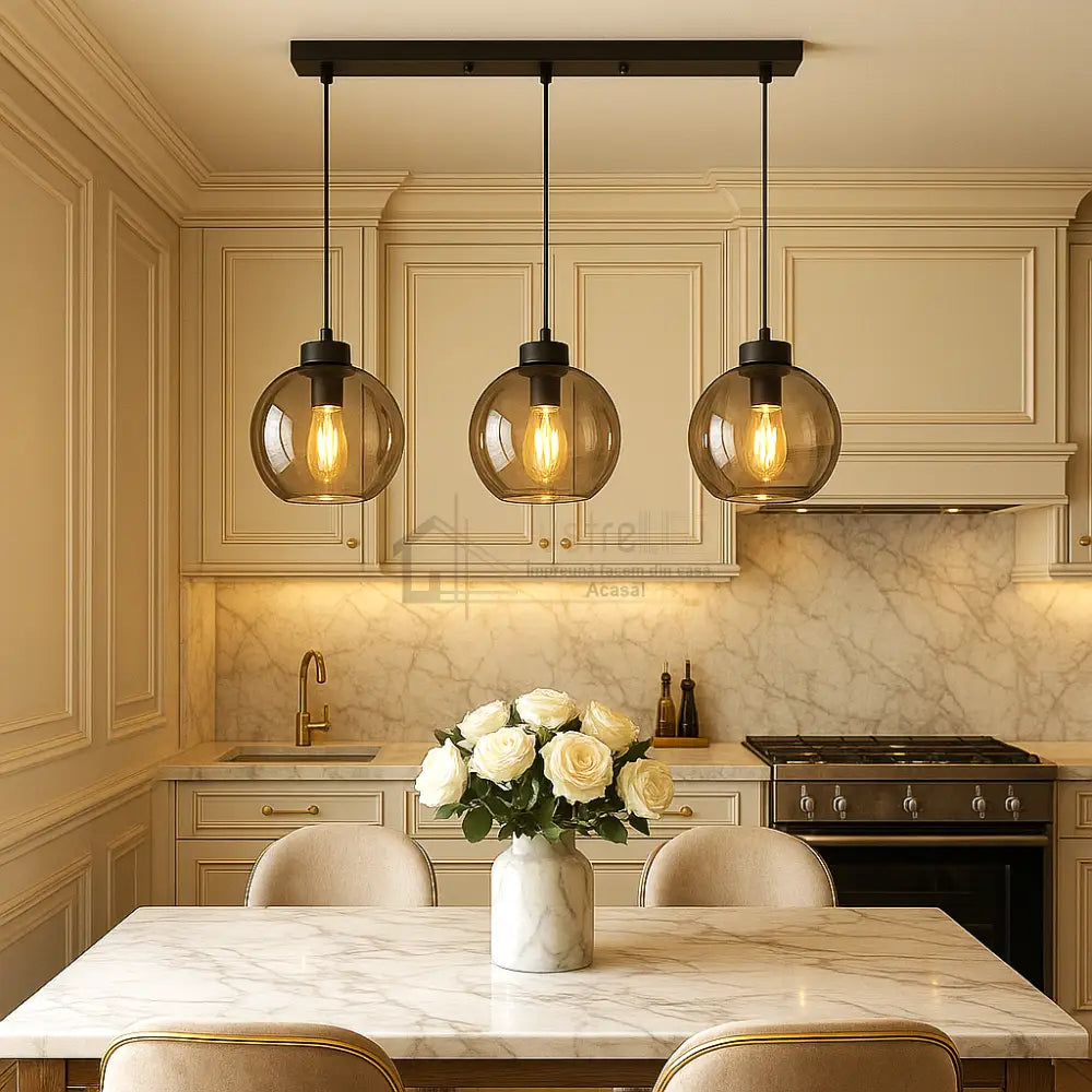 Lustra Abajur Fumuriu FIORE Suport Liniar 3xE27 NEAGRA / ABAJUR Chandeliers