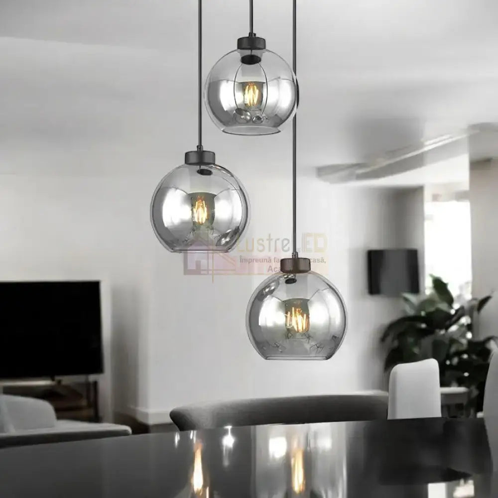 Lustra Abajur Fumuriu FIORE Suport Rotund 3xE27 NEAGRA / ABAJUR Chandeliers