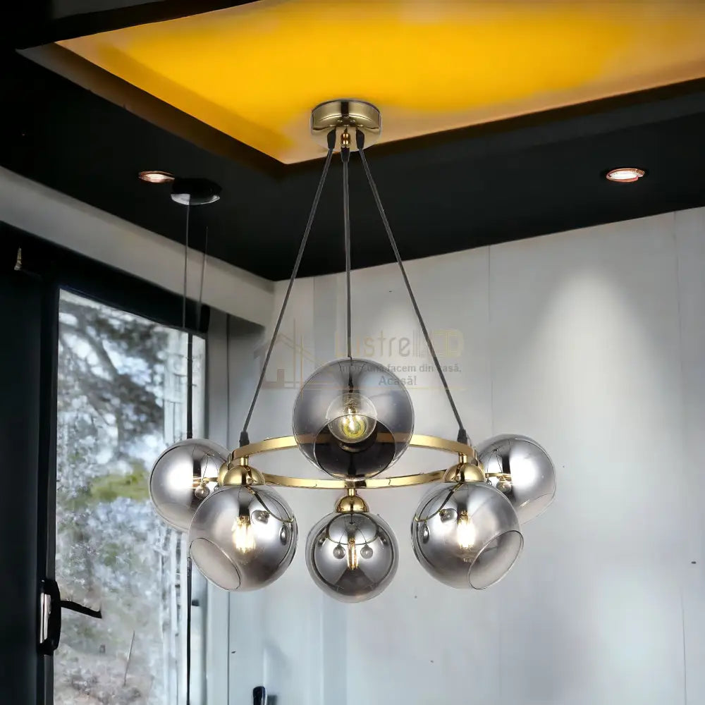 Lustra Abajur Fumuriu Gold 6Xe27 Mx399-6 Chandeliers