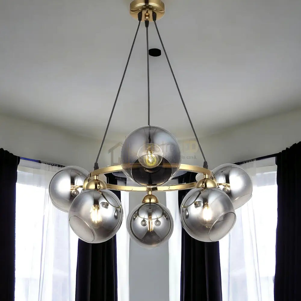 Lustra Abajur Fumuriu Gold 6Xe27 Mx399-6 Chandeliers