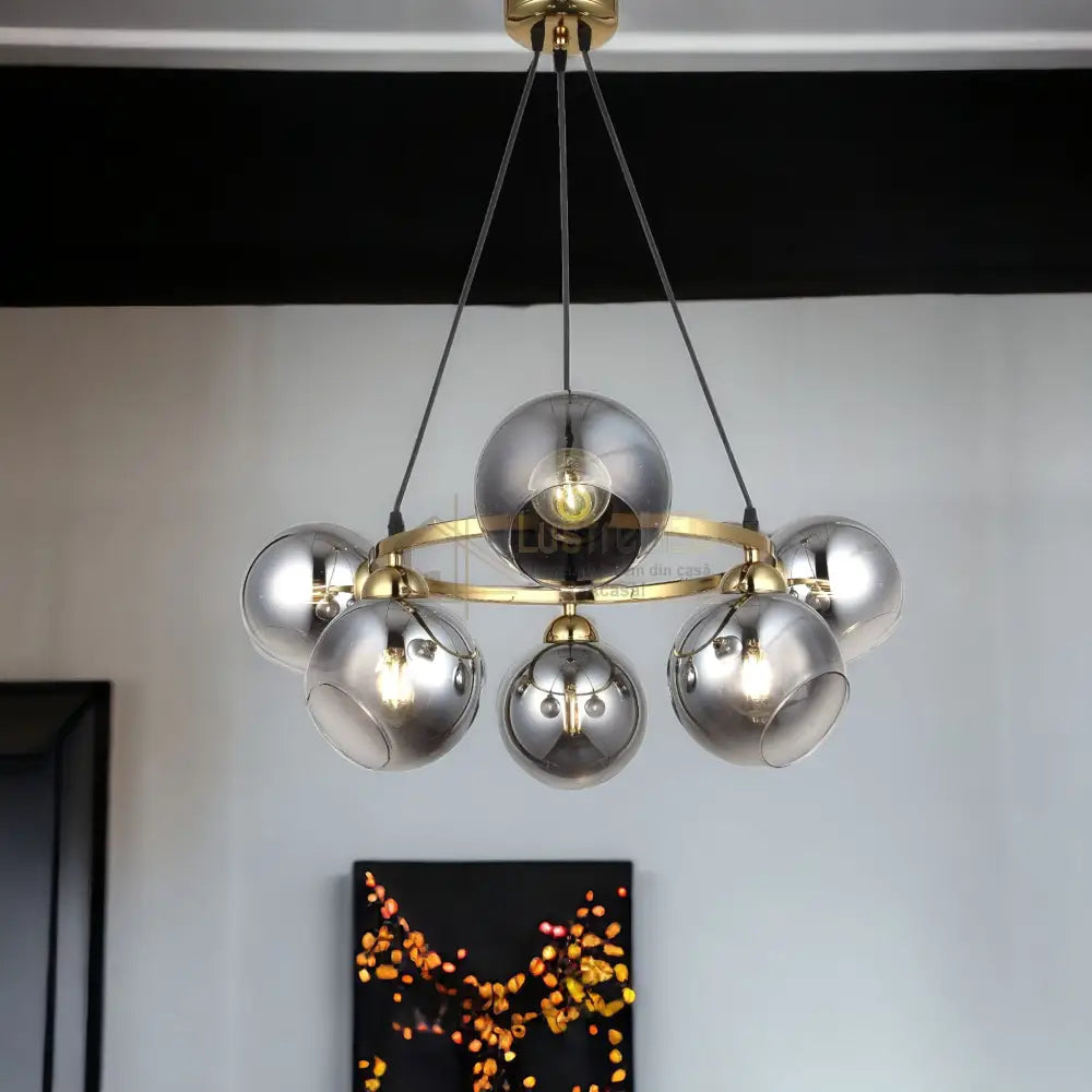 Lustra Abajur Fumuriu Gold 6Xe27 Mx399-6 Chandeliers