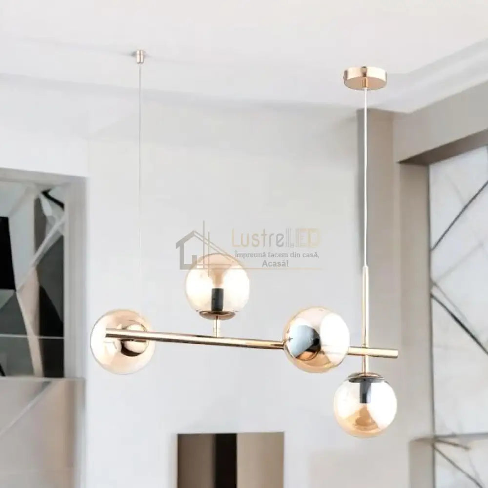 Lustra Abajur Transparent Gold Liniara 4Xe14 Chandeliers