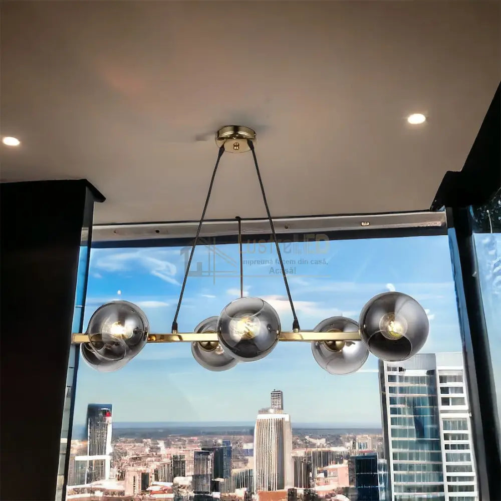 Lustra Abajur Fumuriu Gold Liniara 6Xe27 Mx401-6 Chandeliers