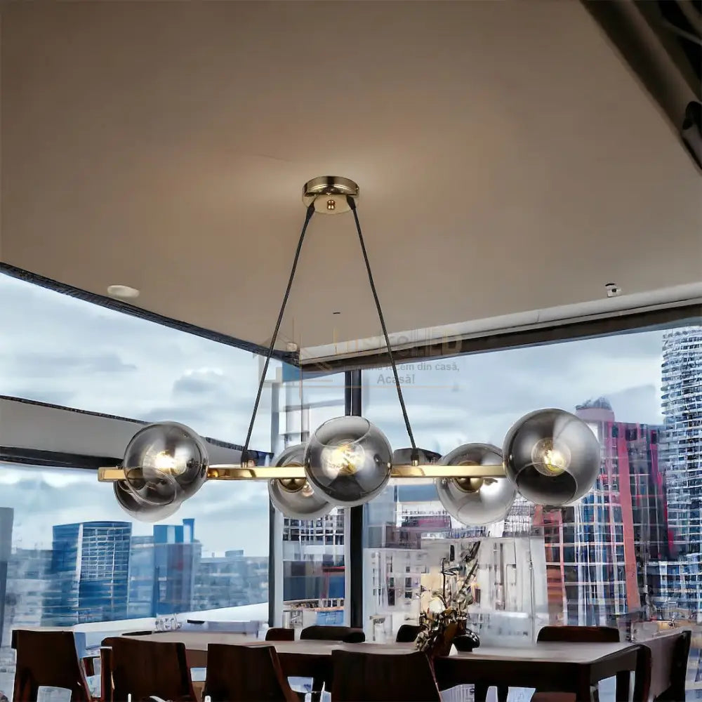 Lustra Abajur Fumuriu Gold Liniara 6Xe27 Mx401-6 Chandeliers