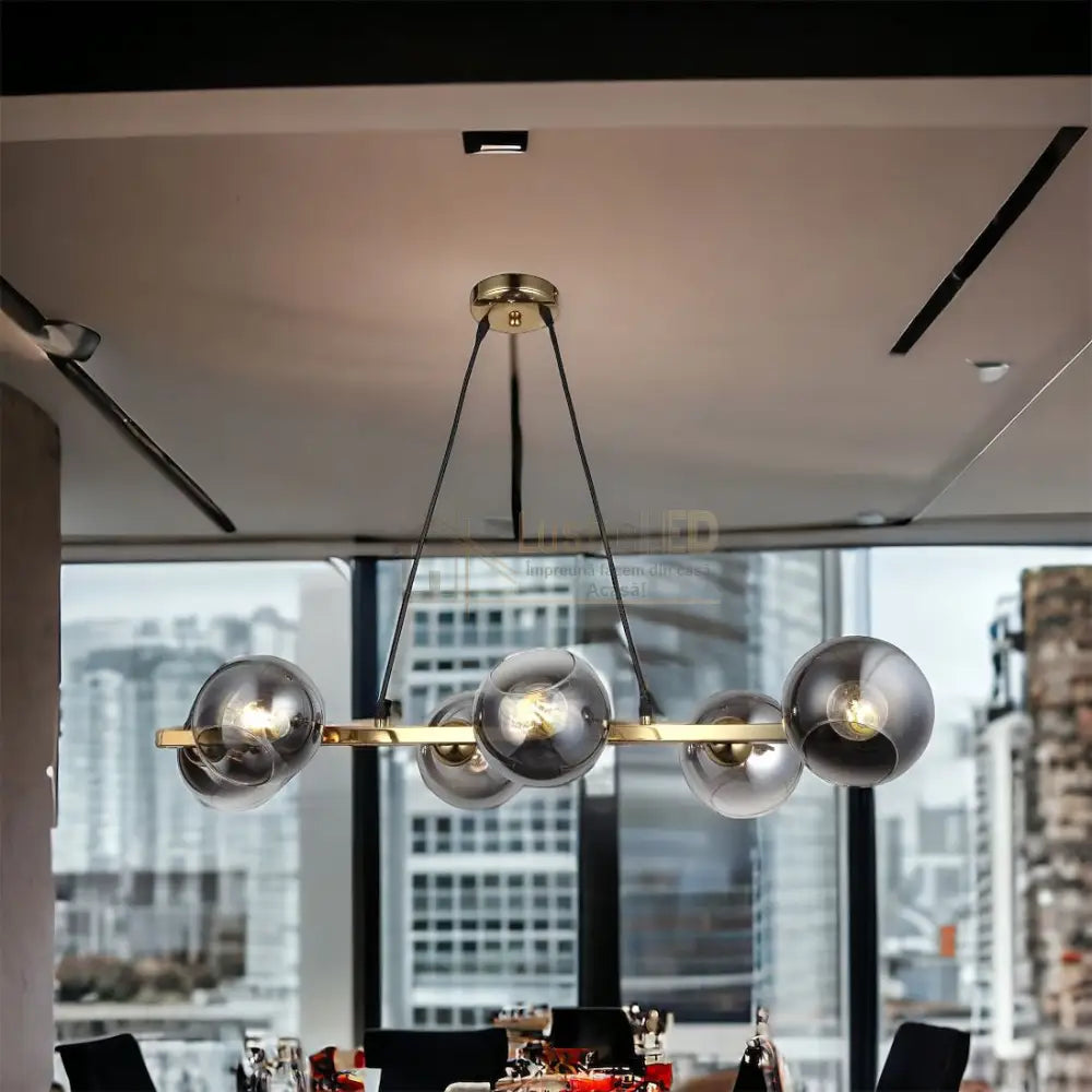 Lustra Abajur Fumuriu Gold Liniara 6Xe27 Mx401-6 Chandeliers