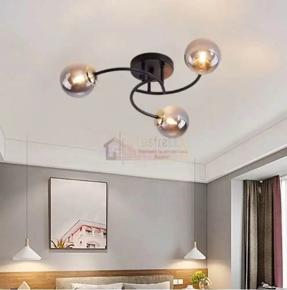 Lustra Abajur Fumuriu RIEVA 3xE27 Black NEAGRA / ABAJUR Chandeliers