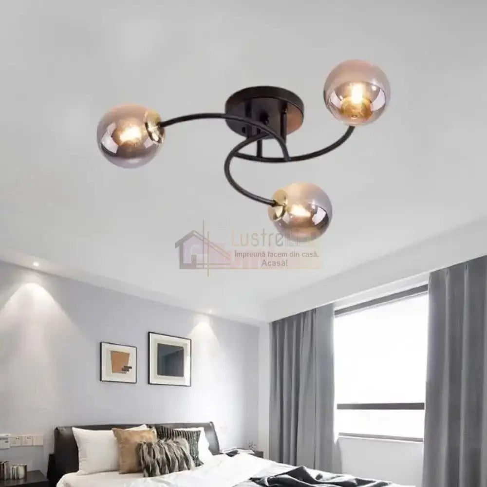 Lustra Abajur Fumuriu RIEVA 3xE27 Black NEAGRA / ABAJUR Chandeliers