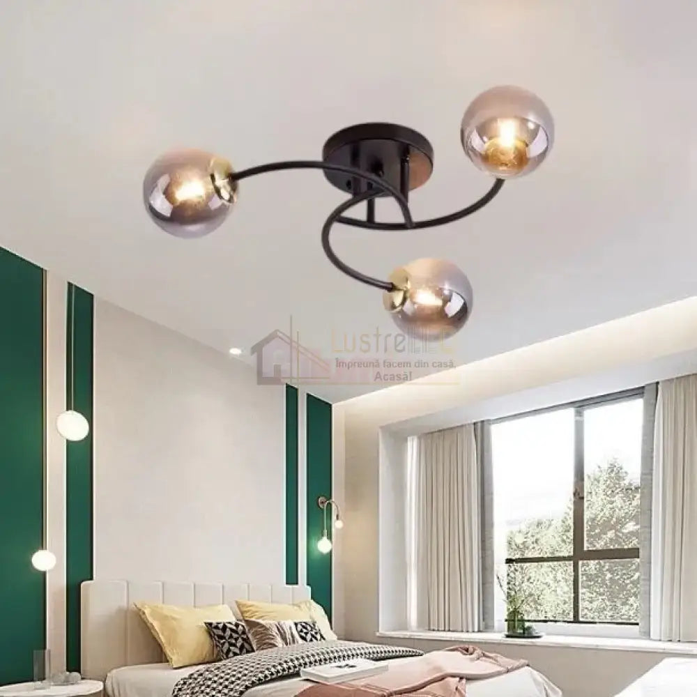 Lustra Abajur Fumuriu RIEVA 3xE27 Black NEAGRA / ABAJUR Chandeliers