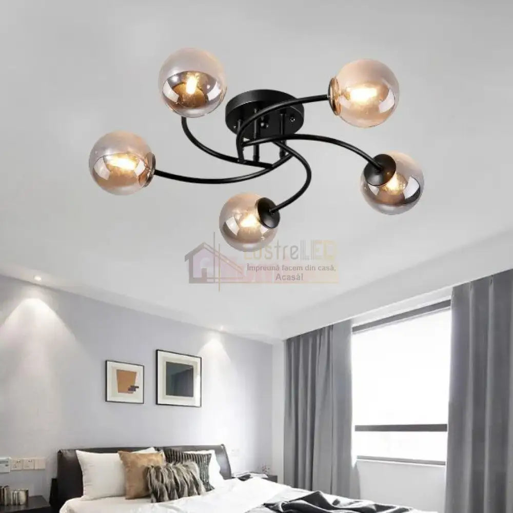 Lustra Abajur Fumuriu RIEVA 5xE27 Black NEAGRA / ABAJUR Chandeliers
