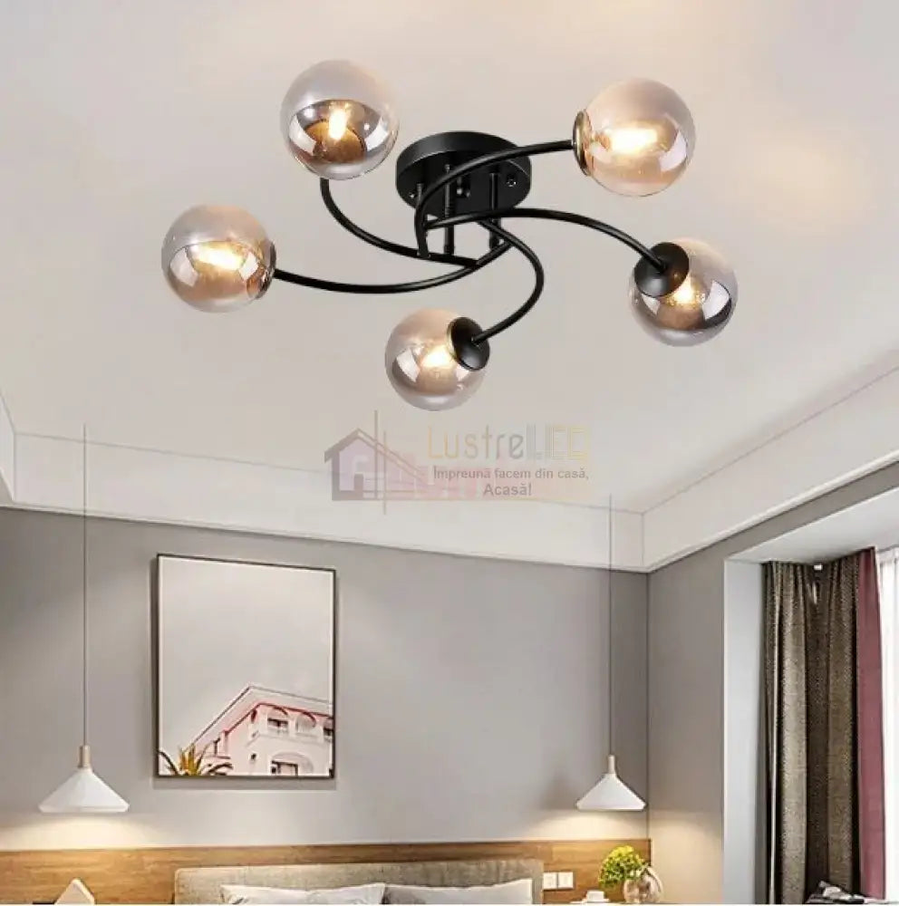 Lustra Abajur Fumuriu RIEVA 5xE27 Black NEAGRA / ABAJUR Chandeliers