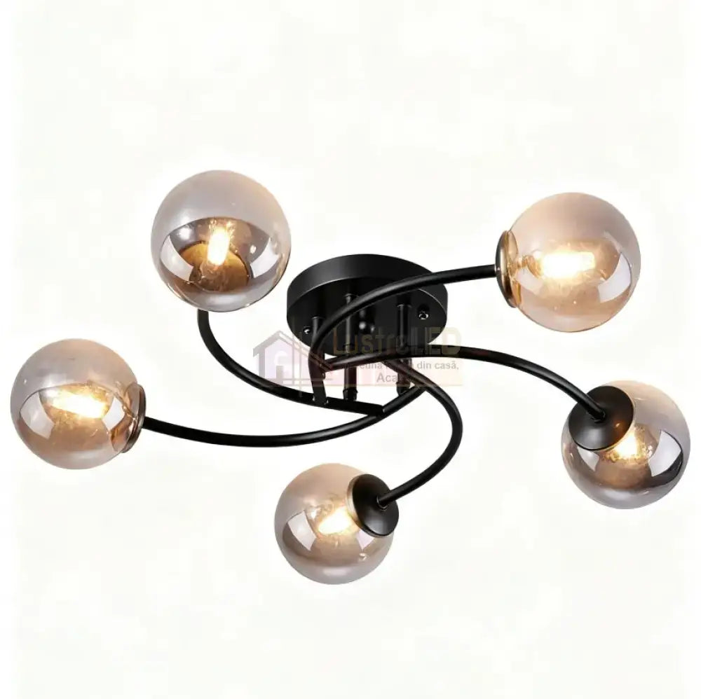 Lustra Abajur Fumuriu RIEVA 5xE27 Black NEAGRA / ABAJUR Chandeliers