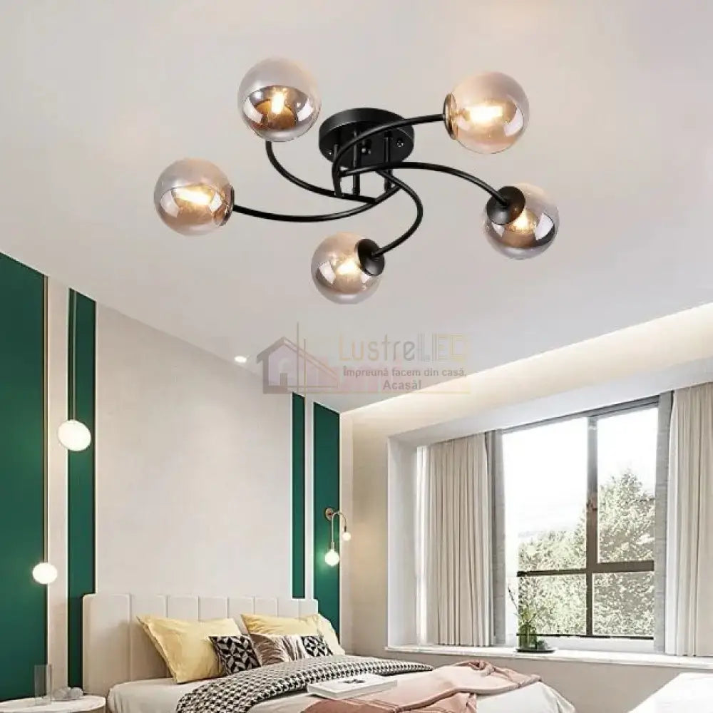 Lustra Abajur Fumuriu RIEVA 5xE27 Black NEAGRA / ABAJUR Chandeliers