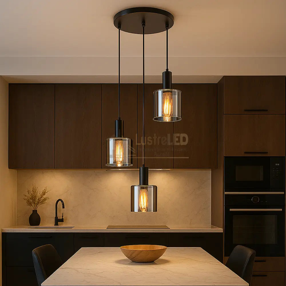 Lustra Abajur Fumuriu SAVIO Suport Rotund 3xE27 NEAGRA / ABAJUR Chandeliers