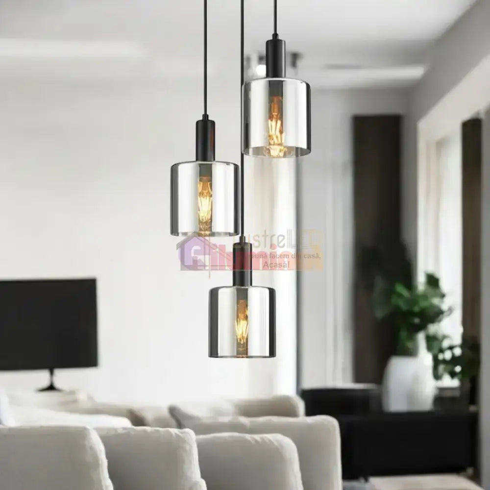 Lustra Abajur Fumuriu SAVIO Suport Rotund 3xE27 lustreled.ro