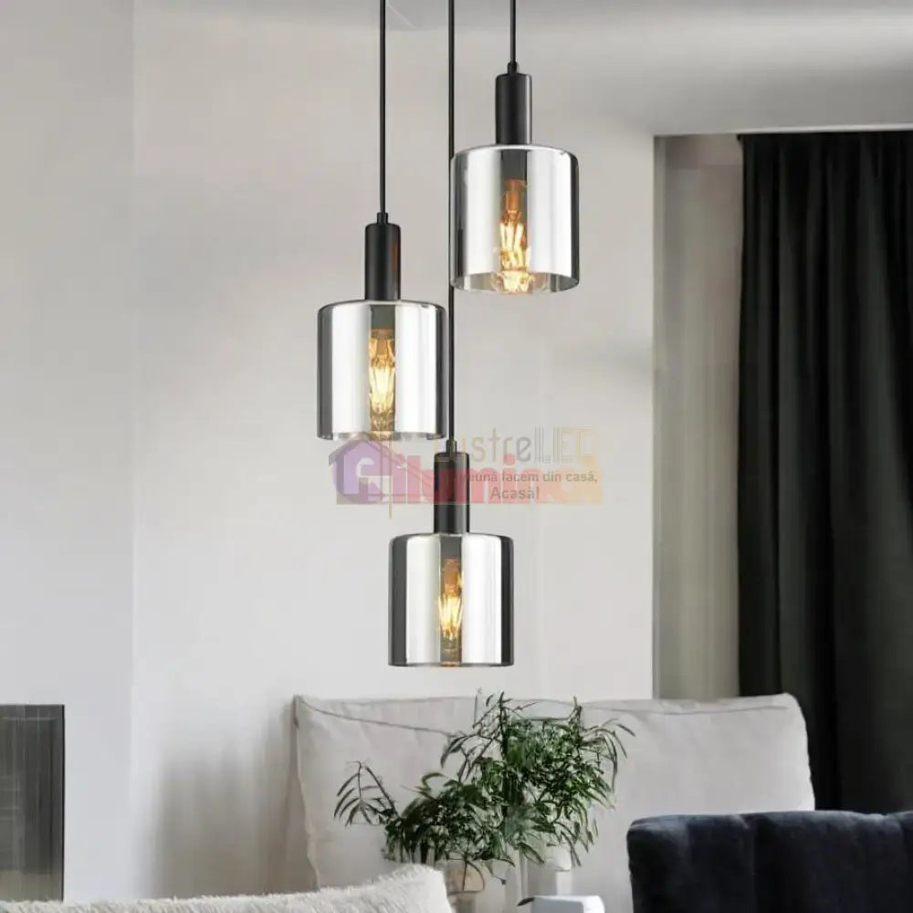 Lustra Abajur Fumuriu SAVIO Suport Rotund 3xE27 lustreled.ro