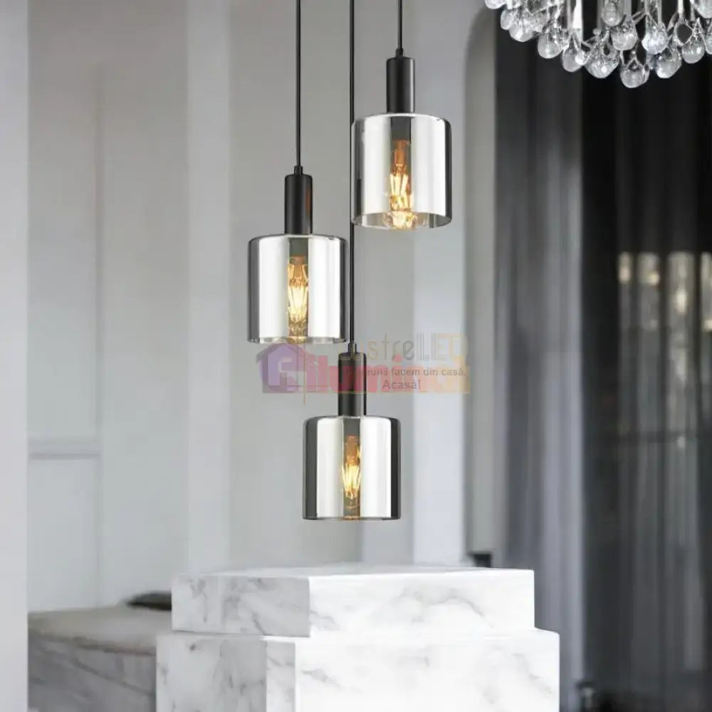 Lustra Abajur Fumuriu SAVIO Suport Rotund 3xE27 lustreled.ro