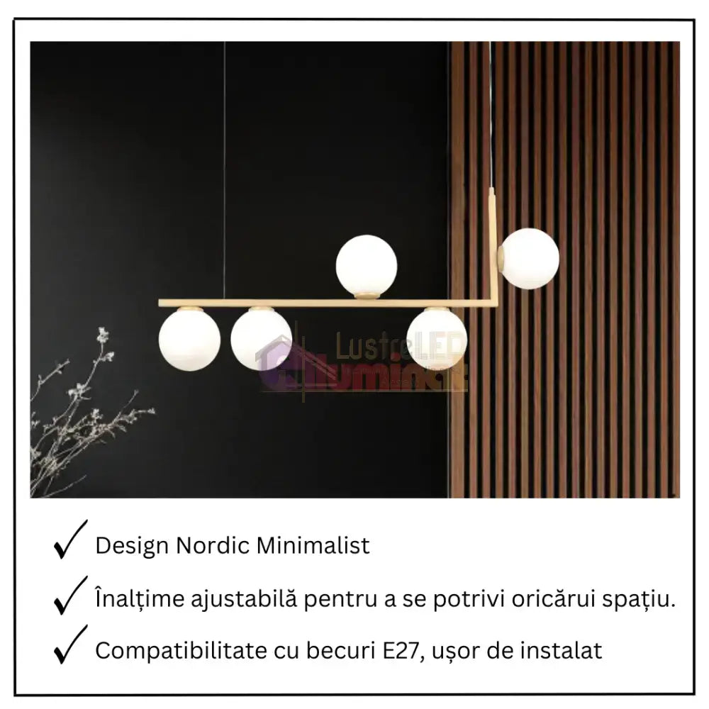 Lustra Abajur MAT 5xE27 Nordic Glow GOLD lustreled.ro
