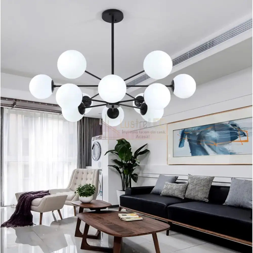 Lustra Abajur MAT BLACK 12XE27 DX103/6 + 6 Chandeliers
