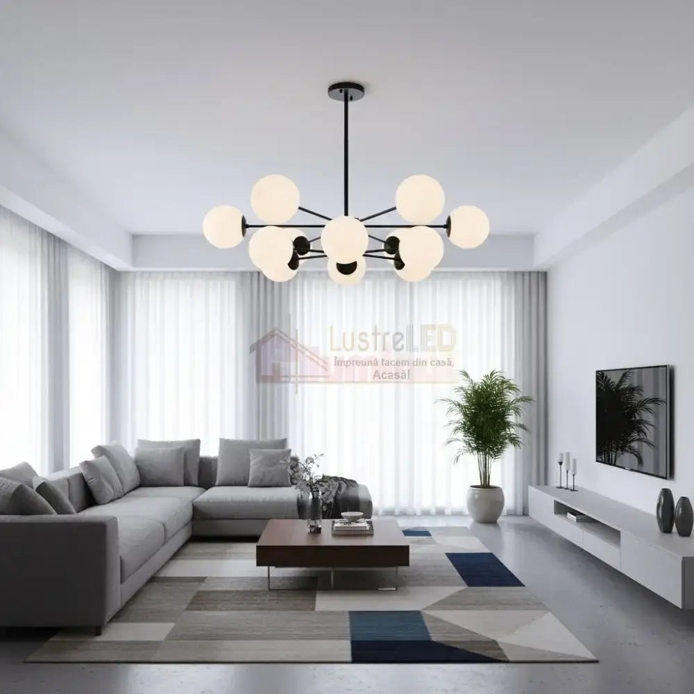 Lustra Abajur MAT BLACK 12XE27 DX103/6 + 6 Chandeliers