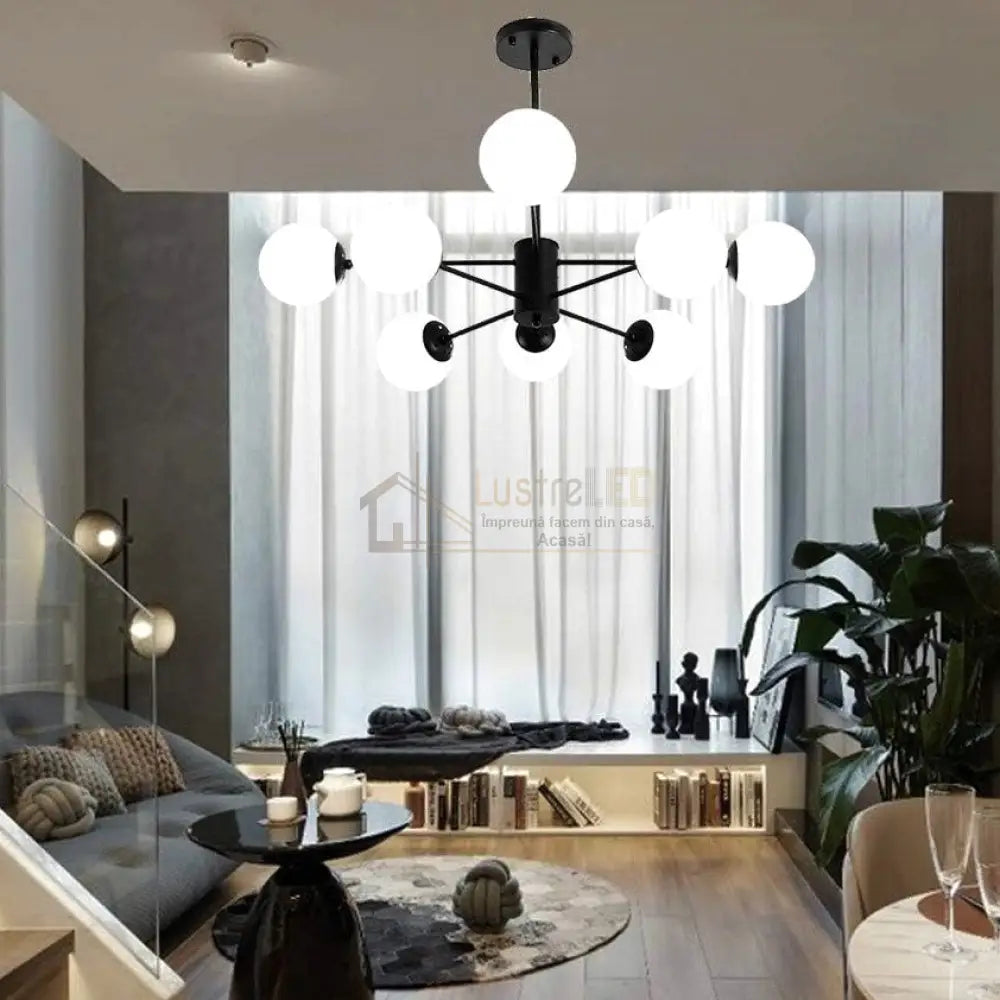 Lustra Abajur Mat Black 8Xe27 4 + 4 Bk Chandeliers