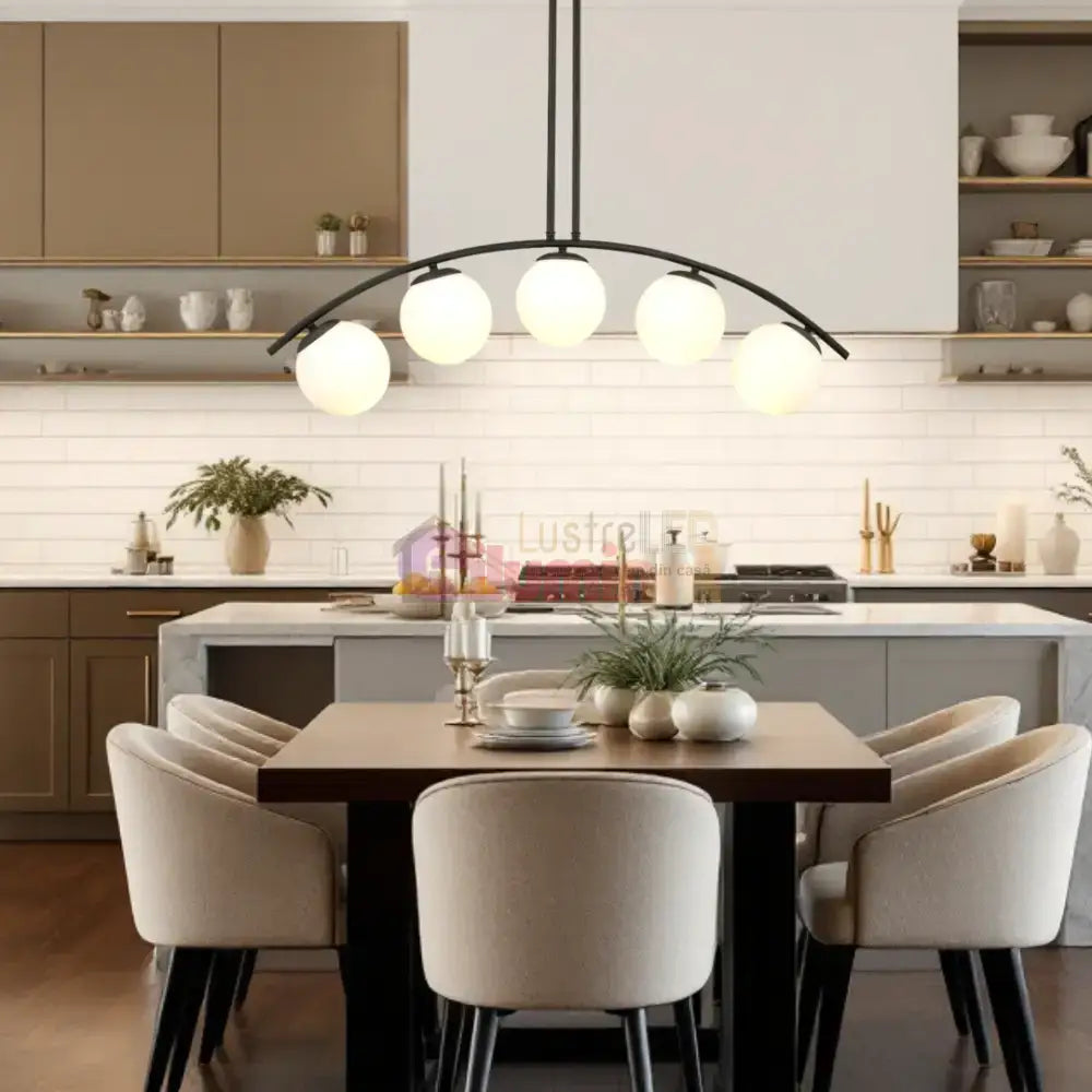 Lustra Abajur MAT BLACK ARQUE 5xE27 lustreled.ro