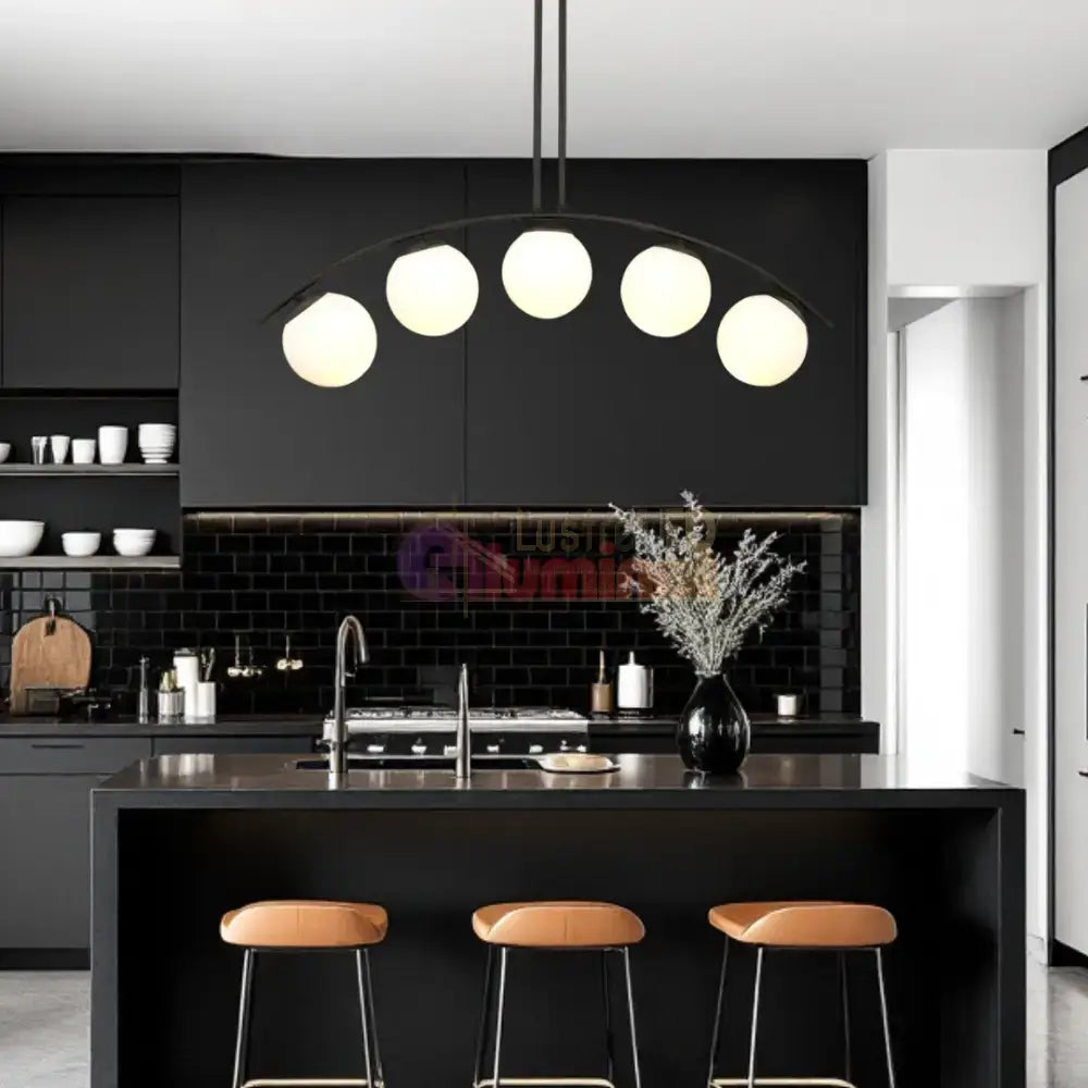 Lustra Abajur MAT BLACK ARQUE 5xE27 lustreled.ro