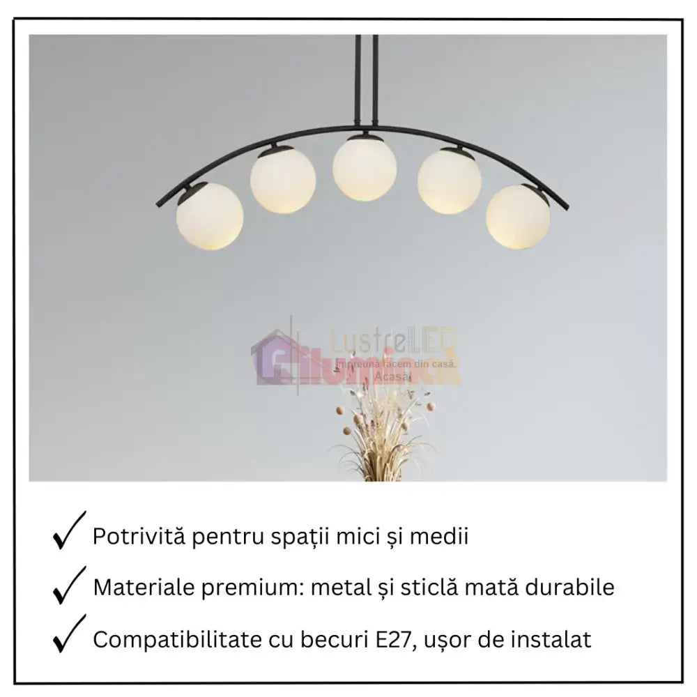 Lustra Abajur MAT BLACK ARQUE 5xE27 lustreled.ro