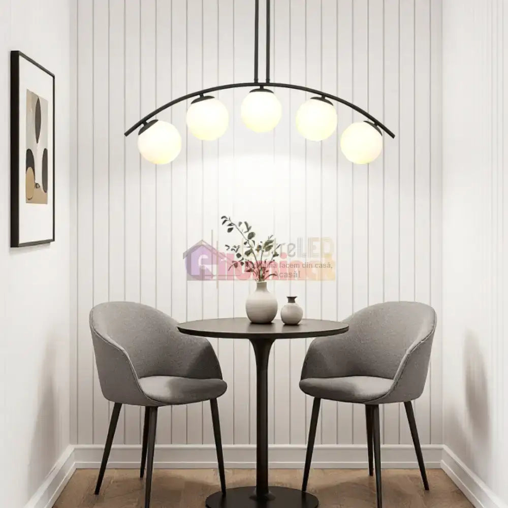 Lustra Abajur MAT BLACK ARQUE 5xE27 lustreled.ro